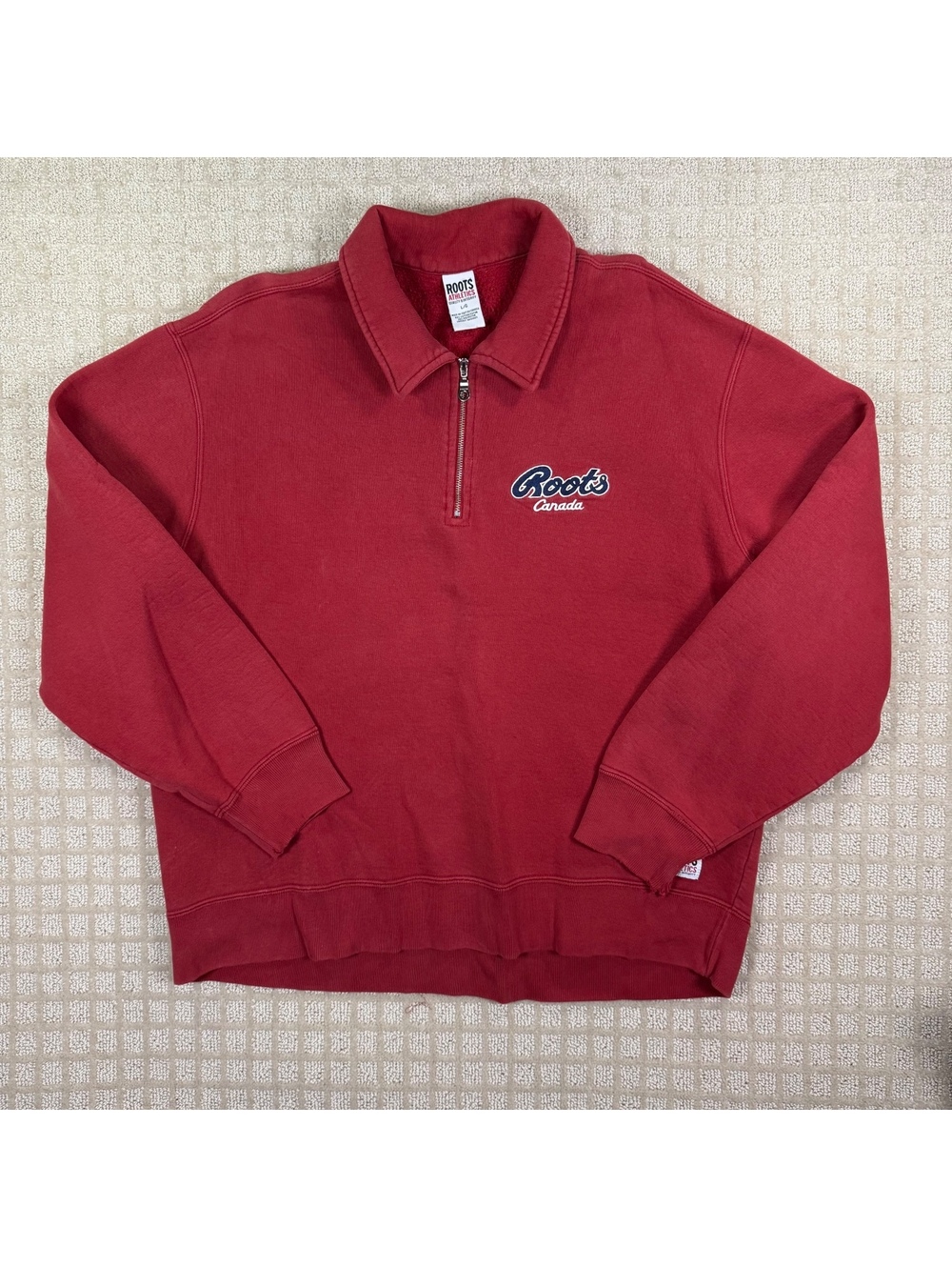 Roots Canada red quarter zip sweatshirt size L/G